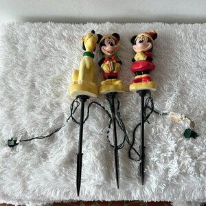 Disney Christmas Lights Staked Yard Lights VTG Mickey Minnie Pluto Tested 19 in
